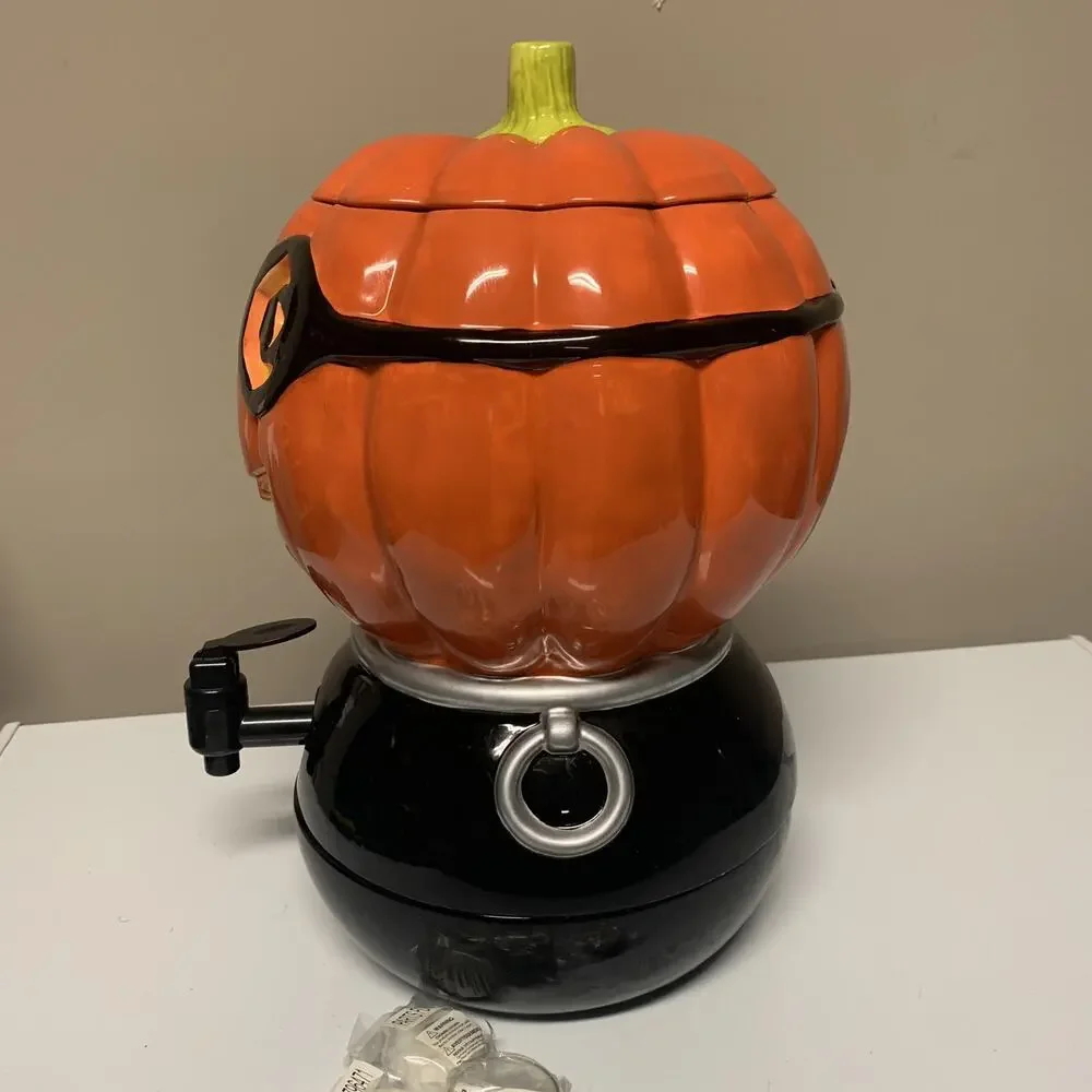 RARE Dept 56 Pumpkin Cider Drink Dispenser Masked Jack O Lantern Halloween 2008